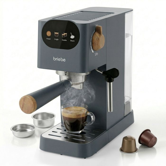 Nordic Machine à Café Expresso 20 Bars Compatible avec Capsules Nespresso 12L Briebe EC1180GRY 1350W Gris - Briebe