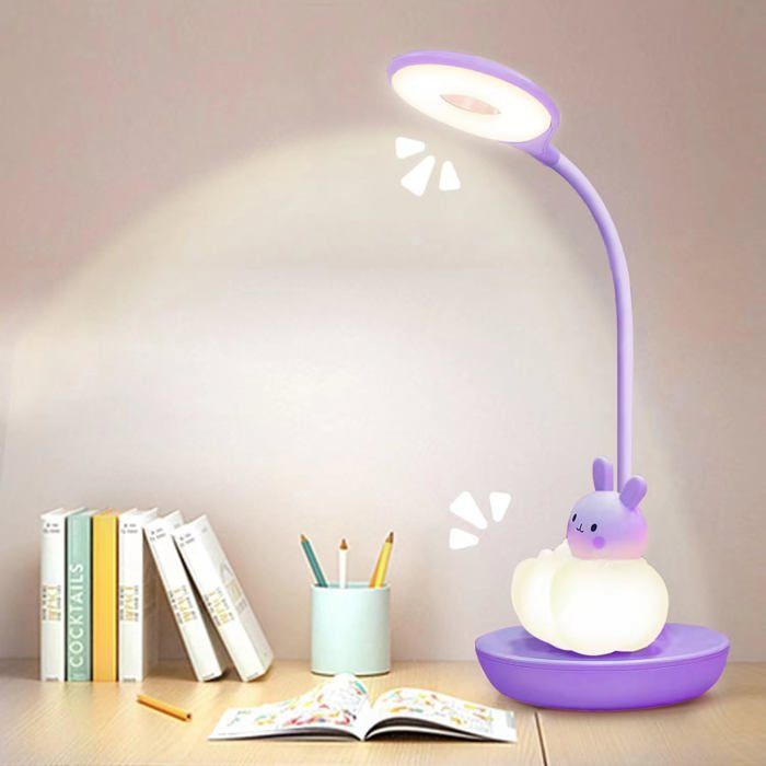 Lampe de Bureau LED Kawaii Lapin - 3 Modes dÉclairage 5 Niveaux de Luminosité Tactile Portable
