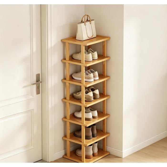 Meuble à Chaussures à 7 Niveaux Produits en bambou étagères amovibles design étroit facile à monter 23 × 25 × 115 cm