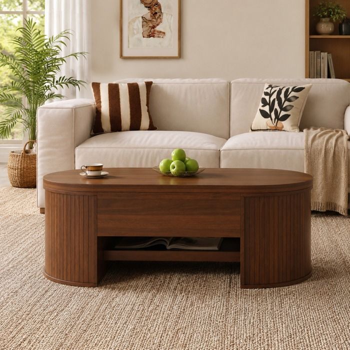 MEUVYX Table basse relevable en MDF aspect bois noyer avec rangement caché et étagère extractible 110 × 55 5 × 40 cm