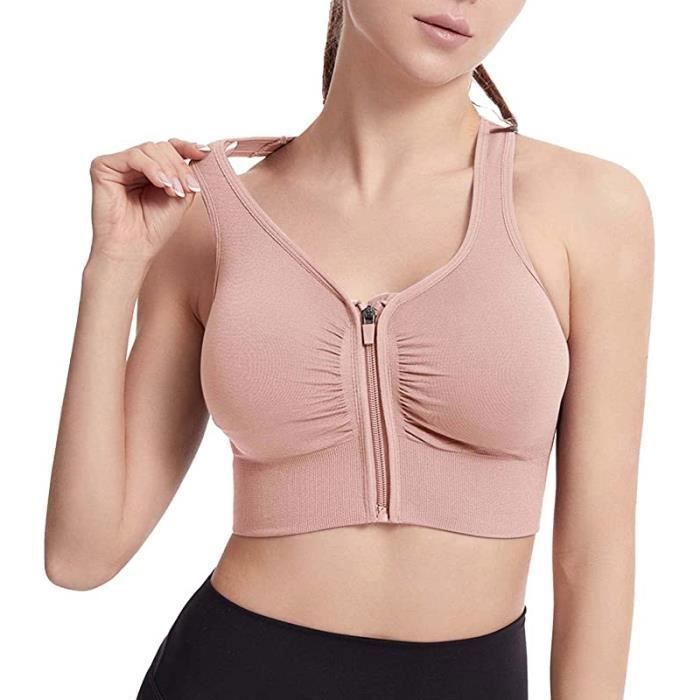 Brassière de sport en coton ouverture devant - Sans armatures - Femme - Rose Rose