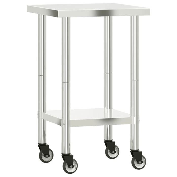 Table de travail de cuisine avec roues inox - vidaXL - acier - argenté - 55 x 55 x 85 cm 781ntg57m