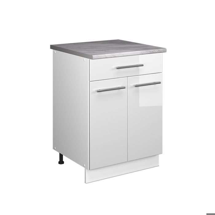 Meuble bas pour évier/plaque Fame-Line 60cm avec tiroir PT Marbre Blanc Haute brillance/Blanc Vicco 60992