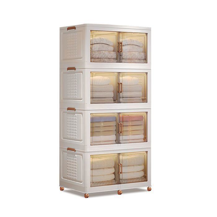 GARVEE Grand capacité 580L – Boîte de rangement pliable à 4 niveaux avec portes et roulettes 85x48x176cm – Blanc crème