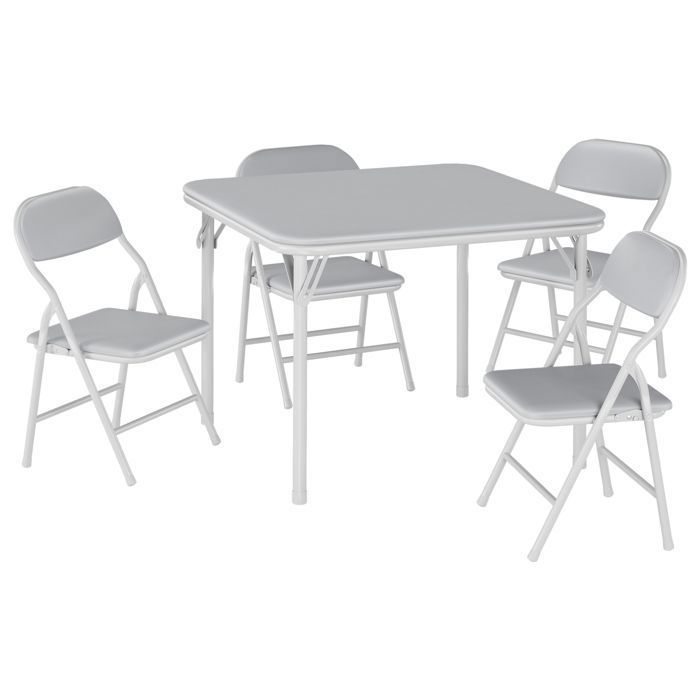 Ensemble table et 4 chaises enfants - Table carrée surface cuir PU mobilier léger - Idéal jeux chambre gris