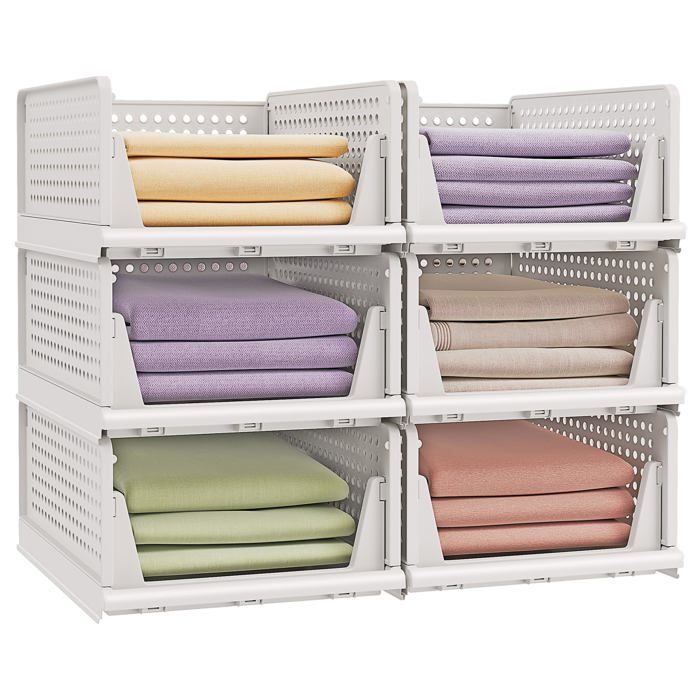 ganisateur d’Armoire Pliable Lot de 6 Tiroir Coulissant Empilable Panier Étagère de Rangement en pour TABLE DAPPOINT