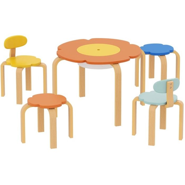 SENVIRO ensemble table et chaises enfant 5 pieces table fleur 69 x 69 x 45 cm rangement central bois multicolore