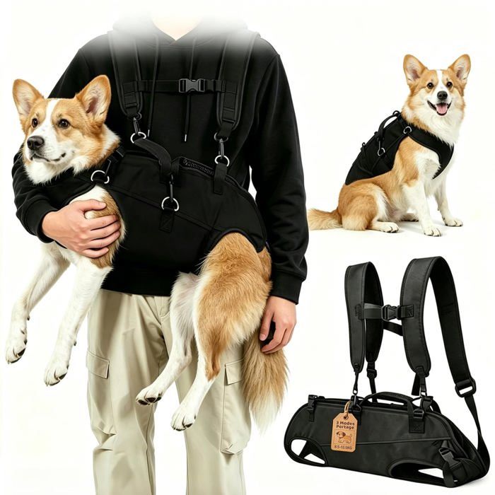 Sac de transport chien et chat corps entier - harnais de levage bandoulière avec sac à dos pour animaux 12 à 15 kg
