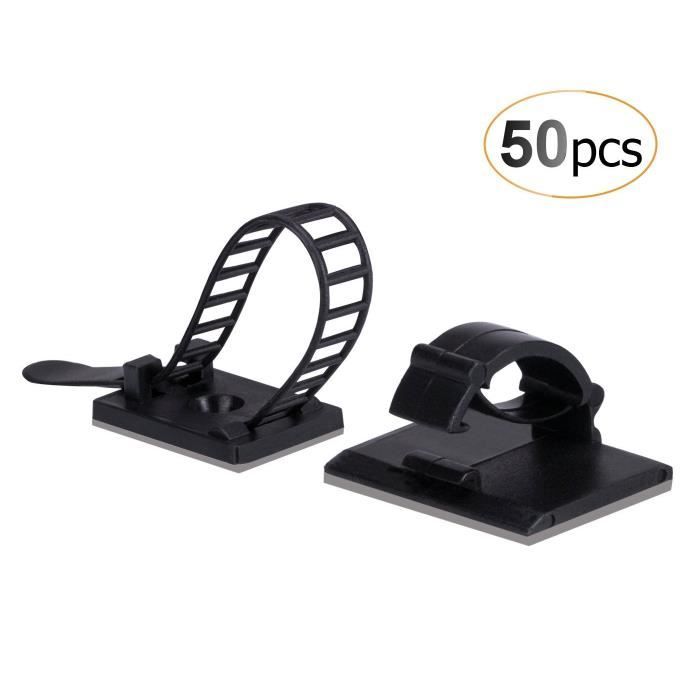 Noir Clips de Câbles Clips Muraux Réglables pour Câbles Le Bureau et la Voiture 60 PCS Clips de Câbles Auto-adhésifs Gestion des Cordons de Câbles Pour la Maison