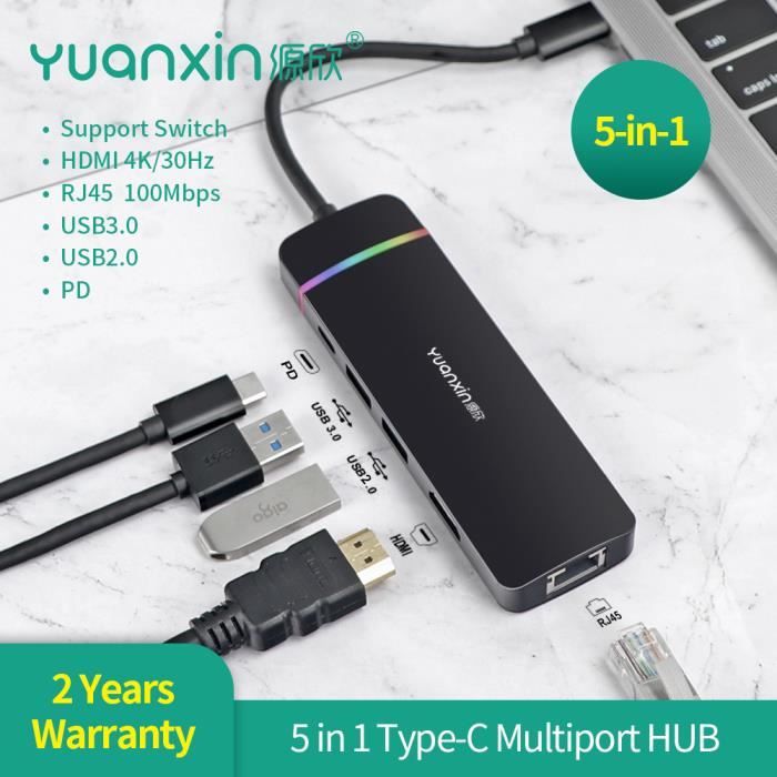 Hub USB-C 8-en-1 : HDMI 4K, Ethernet, Charge 100W, 3x USB, Lecteur SD/TF - Pour MacBook, IPad, PC