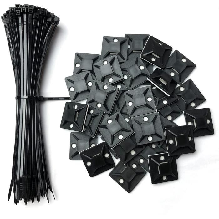 Lot de 100 Serre Câbles Adhesive Plastique Noir Nylon avec 60 Pièces  Collier de Serrage 25 x 25 mm Clips Auto Adhésif Supports [8] - Cdiscount  Bricolage