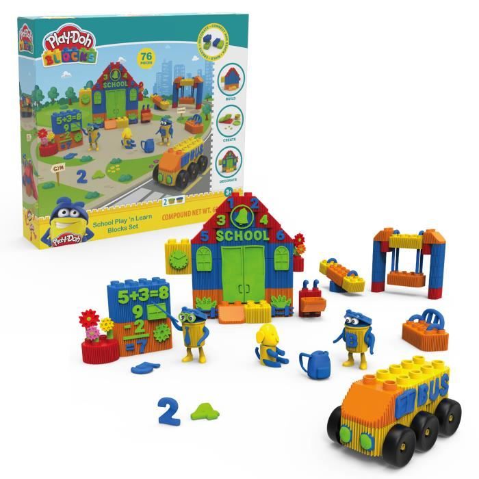 PLAY-DOH BLOCKS, Construction et création, Ecole, 76 pièces, Jouet pour enfants à partir de 3 ans