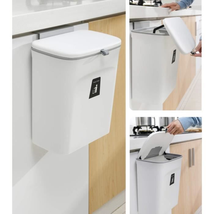 MINICLOSS 8,5 Litres Poubelle De Cuisine Murale, Poubelle De Cuisine Murale Poubelle De Cuisine Avec Couvercle Poubelle Pour Suspendre Decoration De Salle De Bain Beige 99408458