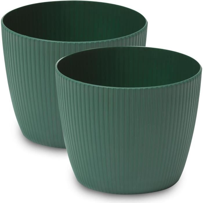 PECZEKO Lot De 2 Pots De Fleurs En Plastique Mat - Ø 18 Cm Crème - Idéal Intérieur & Extérieur