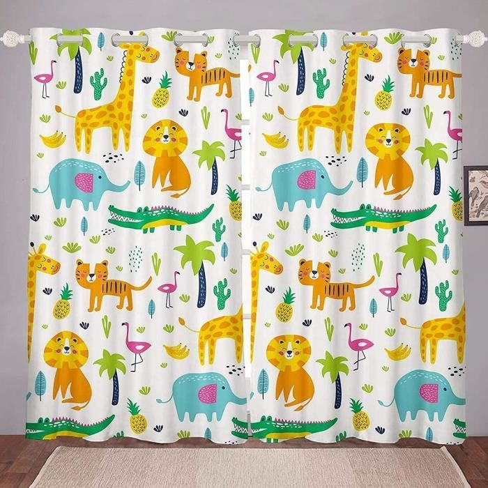 Rideaux Salon Animaux De La Forêt Enfants Dessin Animé 2 Panneaux