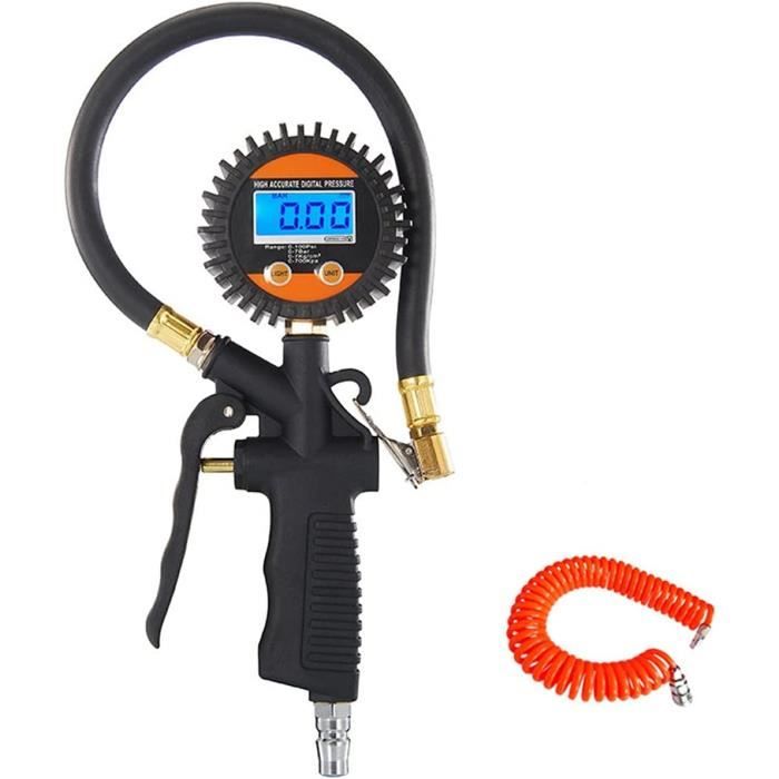 Gonfleur Pneu Auto-Serrant - Manomètre 0-12 Bar, Tête En Cuivre - Précision Haute Pression Pour Voiture, Moto