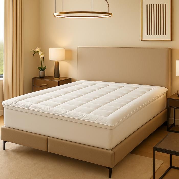 Surmatelas Cosy 200x200 Sampur Microfibre Hypoallergénique 500 g/m² Épaisseur 5 cm Extra Moelleux Traitement Anti-Bactérien