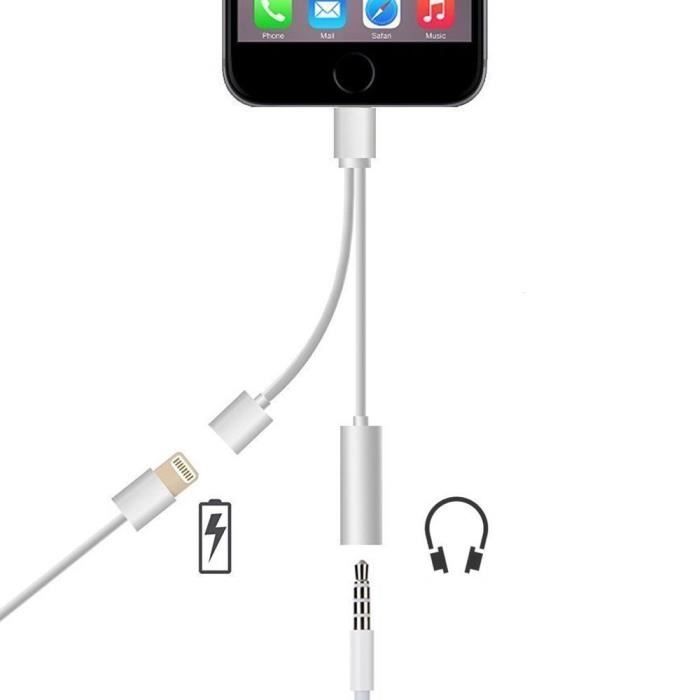Adaptateur Audio + Charge + Appel Téléphonique + Volume Contrôle Luvfun Adaptateur Jack 2 en 1 Adaptateur pour iPhone Adaptateur de Charge Audio Adaptateur de Casque-Blanc 