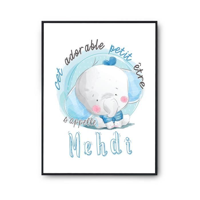 Affiche Bebe Prenom Mehdi Elephant Poster Pour Chambre Bebe Et Enfant Pour Decoration Murale Qualite Papier Premium Cdiscount Maison