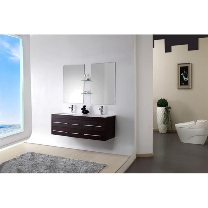 Meuble Salle De Bain Double Vasque Bois Massif Wenge 140 Cm Sam