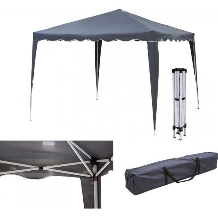 Tonnelle De Jardin Pliante 3x3m Avec 4 Parois - Toile 520D Imperméable, Structure Acier, Pour Réceptions Extérieures
