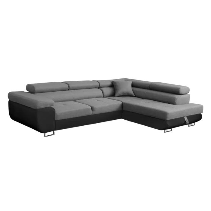 AUBIN - Canapé dangle convertible gris et noir coffre de rangement - Angle Droit AUBIN - Canapé dangle convertible gris et noir coffre de rangement - Angle Droit