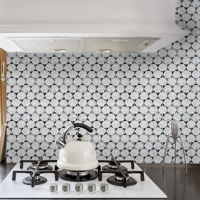 Stickers Cuisines Hexagone Blanc Autocollant Anti Huile Cuisine