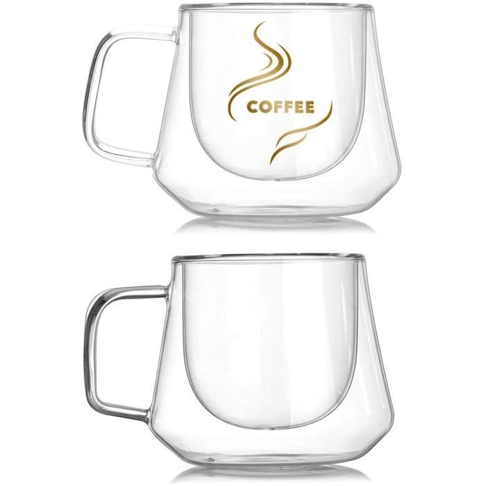 Lot De 4 Tasses à Expresso En Verre à Cappuccino, à Double Paroi Isotherme Avec Poignée