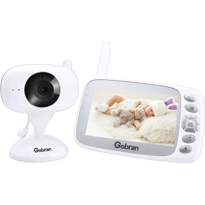 Babyphone Caméra Bébé Moniteur 4,3 Écran LCD Extensible 2 Caméras,Gobran Vidéo Surveillance Rechargeable,Vision Nocturne,VOX Activation Vocale,Audio Bidirectionnel,Capteur de Températur,Berceuses 