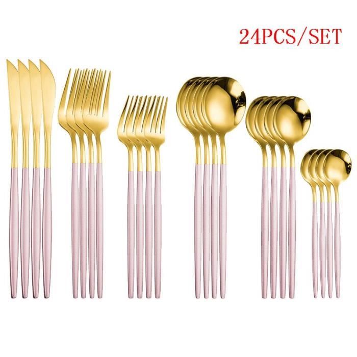 Manel word | Ensemble de 24 couverts en Acier inoxydable comprend 6 couteaux, 6 fourchettes, 6