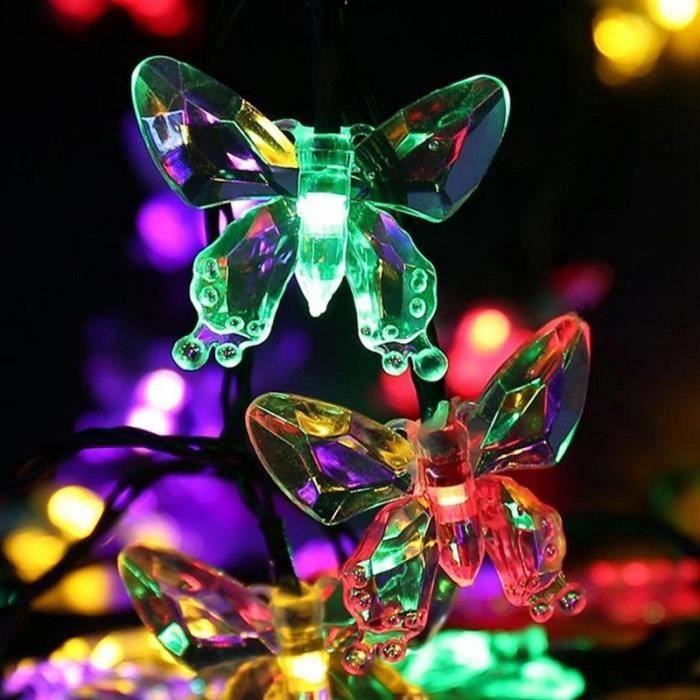 Lampadaire extérieur,Guirlande lumineuse solaire LED en cristal avec papillon, imperméable, luminaire décoratif - Colorful-5m 20led