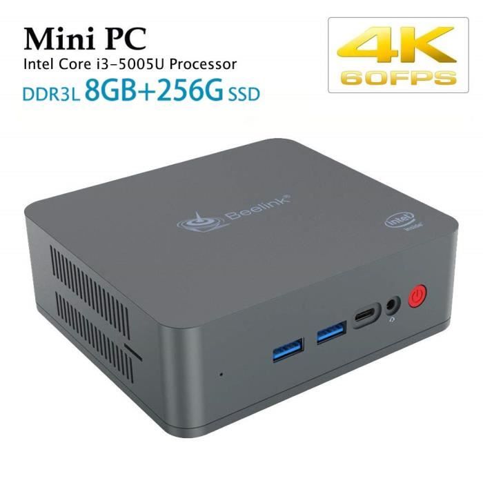  Ordinateur de bureau Beelink U55 Mini PC avec Processeur Intel Core i3-5005U, 8 Go de RAM + 256 Go de SSD, Wi-FI 2,4 + 5,8 GHz, Intel HD Graphics 5500, 4 pas cher