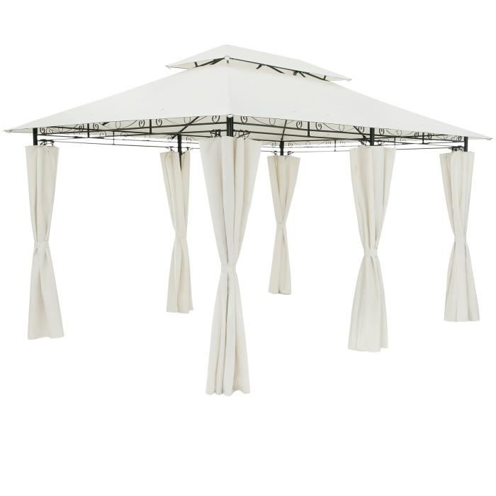 Pavillon Topas 3x4m toile hydrofuge robuste métal parois latérales tonnelle de jardin tente de réception pergola crème