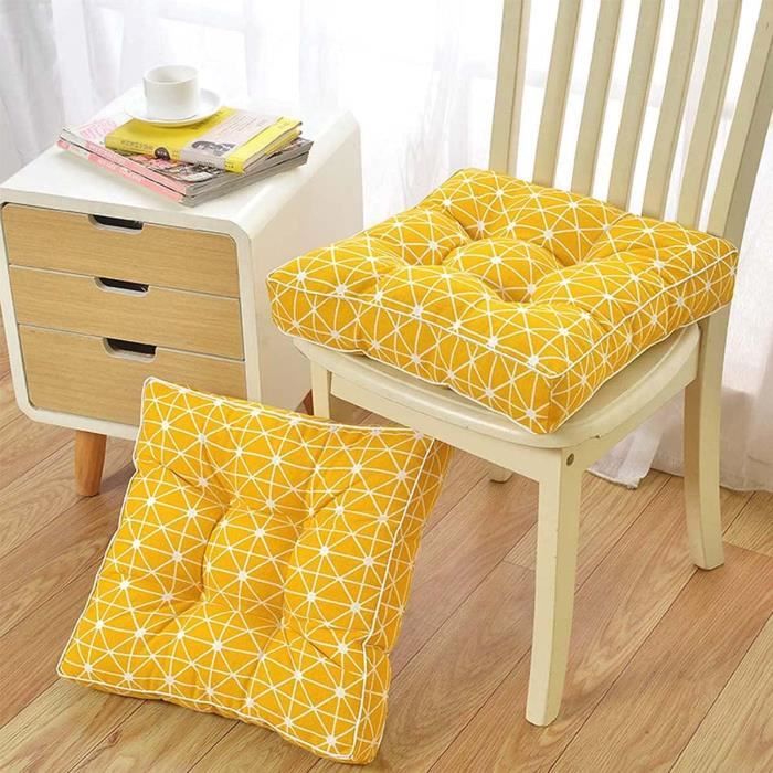 Coussins De Chaise Hruile - Lot De 2 - 50 X 50 X 5 Cm - Tissu Lin Et Éponge - Dessous Antidérapant - Marron