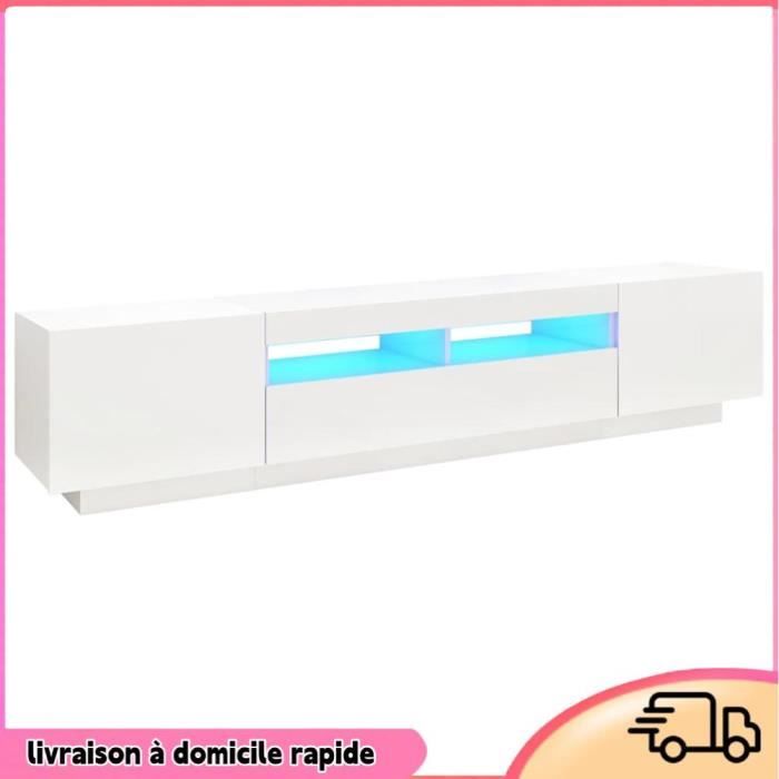 Cocosity Meuble TV avec lumières LED Blanc 200x35x40 cm - 7894202872120