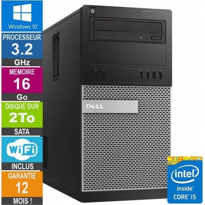 PC Dell Tour Optiplex 9020 i5-4570 3.20GHz 16Go/2To Wifi W10
