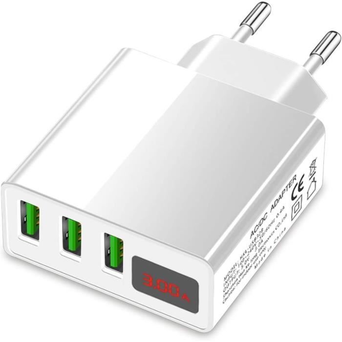 Chargeur Rapide 4 Ports USB 5V/3A - Adaptateur Secteur Prise - Pour Téléphone, Tablet - Marque Zonoto