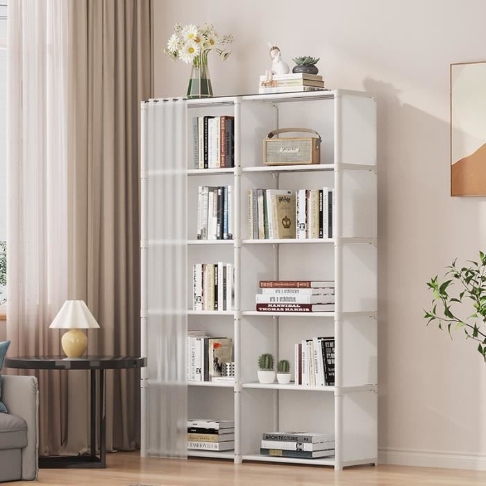 Bibliothèque Étagère à 5 Niveaux Haut Meuble de Rangement pour Livres et Décoration pour Salon Bureau Chambre 80x28x155cm Blanc