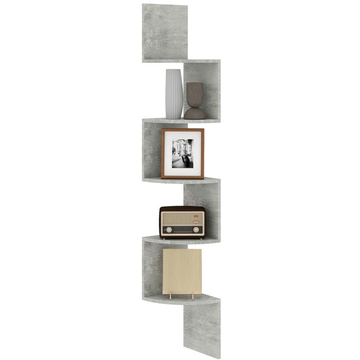 Étagère dangle murale - HOMCOM - rangement forme zigzag 5 niveaux gain de place - bois - 20x20x126cm - gris