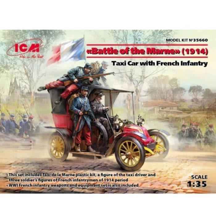 Maquette et figurines militaires - ICM - Taxi de la Marne avec Infanterie Française - 1/35 - Plastique