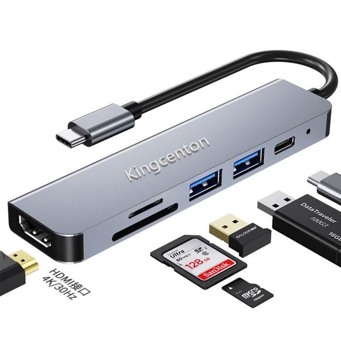 Newmight Hub USB C 6 en 1 Adaptateur USB C avec HDMI 4K@30HZ, Port PD 100W,  USB3.0 Transfert de données Rapide, Lecteur de Carte SD/TF, pour MacBook et  Autres appareils de Type