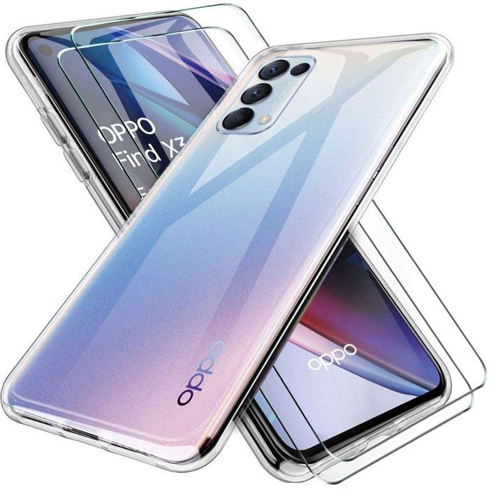 Coque Silicone TPU Transparente + 2 Verres Trempés Pour Oppo Find X3 Neo - Marque Little Boutik
