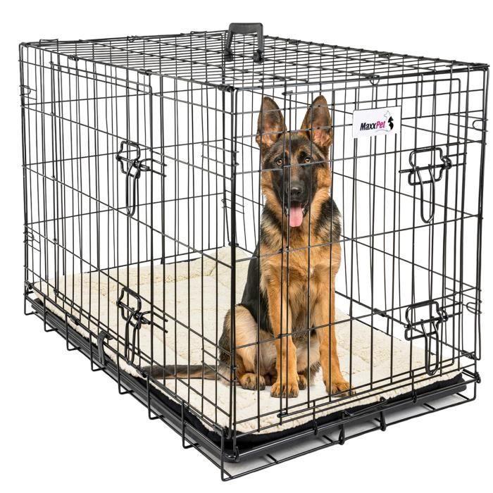maxxpet cage pour chien 122x76x84 cm - avec coussin - avec poignée - caisse de transport pliante - 2 portes - noir