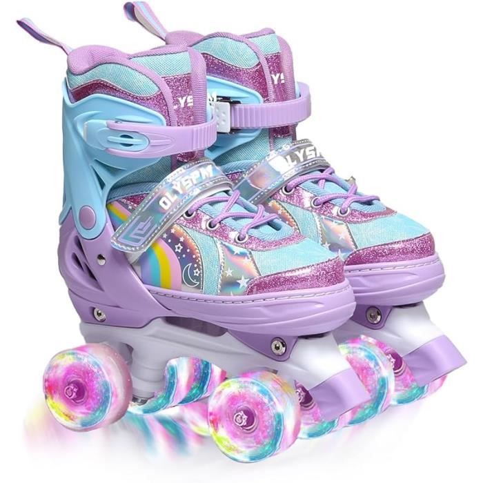 Roller Enfant Fille OLYSPM - Patin a Roulette Quad avec 8 Roues Lumineuses - 4 Tailles Réglables