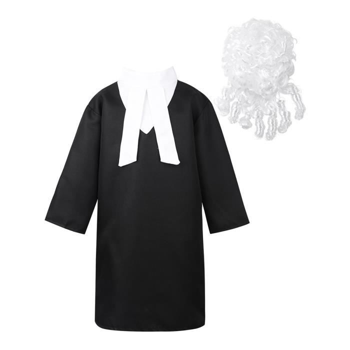 Dpois Enfant Costume D Avocat Fiestas Deguisement Etudiant Cure Juge Perruque Jeux De Role Uniforme Robe Manches Longues 4 6 Ans Cdiscount Pret A Porter