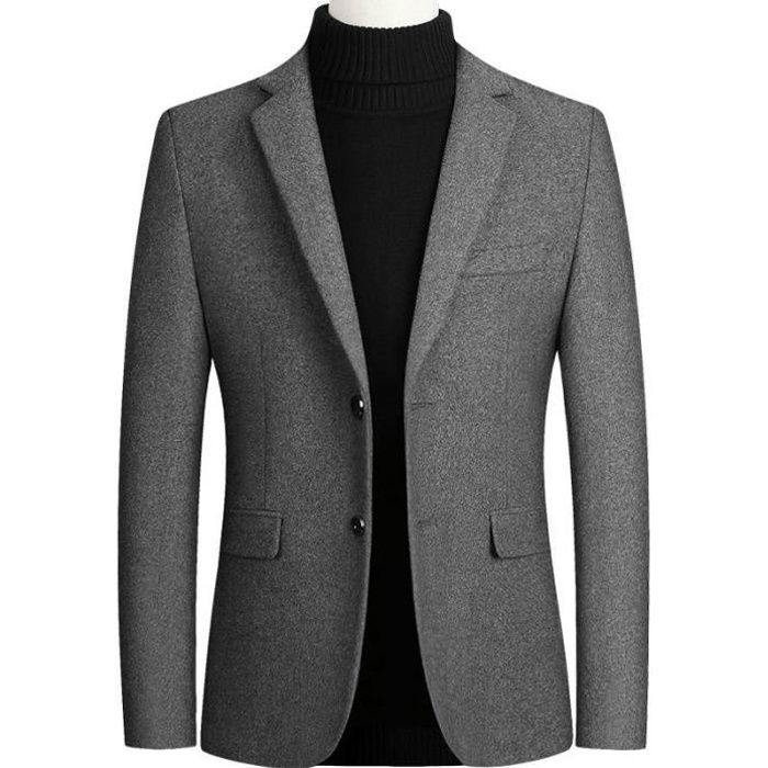 Veste de Costume Laine Homme Chaude Blazer Casual Automne Hiver Gris