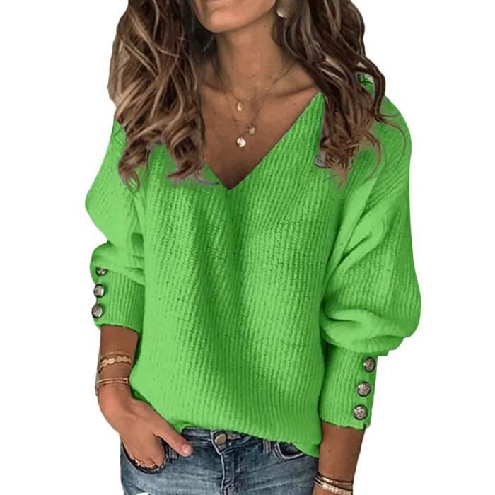 Minetom Pulls Femme Mode l gant Casual L che Col V Manche Longue
