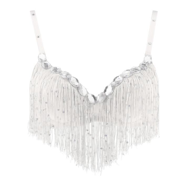 Haut Paillettes Femme - Danse Du Ventre Ou Soirée - Franges Et Strass - Taille Adjustable