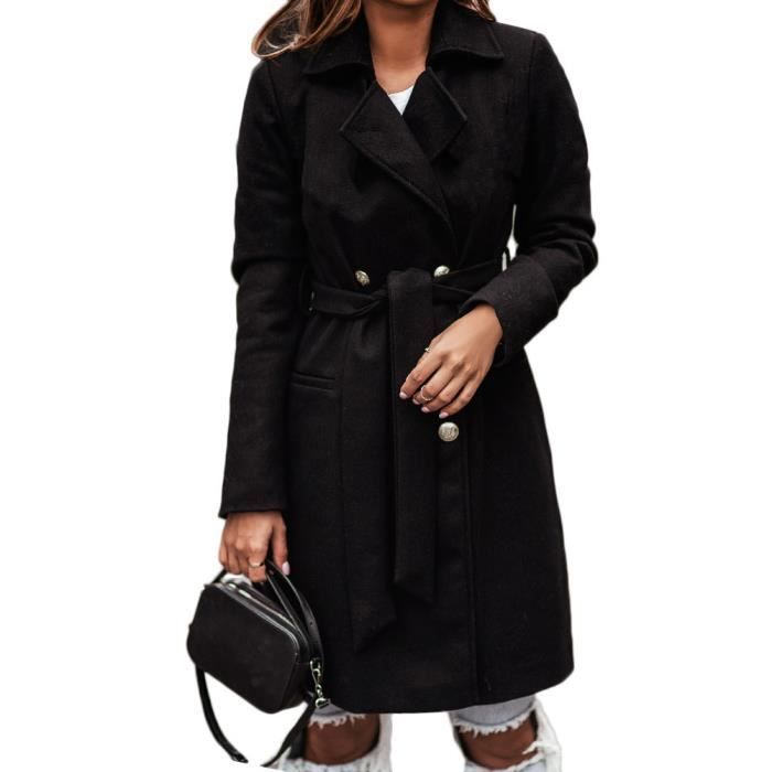 Manteau noir femme hotsell ceinture
