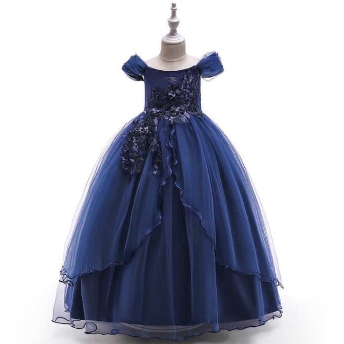 IBTOM CASTLE Robe Fille Longue Princesse Dentelle Tulle Sans Manches - Robe Soirée Mariage Anniversaire 110-170